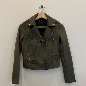 Olive Green Vegan Suede Moto Jacket by Banana Republic
